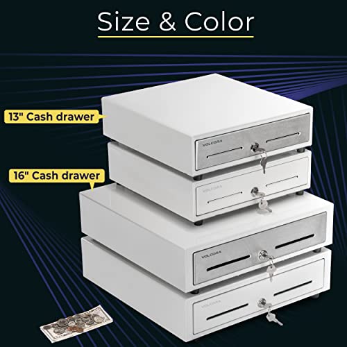16" Cash Register Drawer For Point Of Sale (Pos) System With 5 Bill 6 Coin Cash Tray, Removable Coin Compartment, 24V, Rj11/Rj12 Key-Lock, Media Slot, White - For Stores, Shops, And Businesses #TOP6