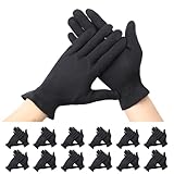 Segbeauty Baumwollhandschuhe, 12 Paar Neurodermitis Handschuhe, Stoffhandschuhe Schwarz mit Elastischem Armband, für Archivreinigung, Münzen, Schmuck (L)