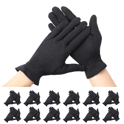 Gants coton noir pour serveur et hydratation de la peau douce, 12 paires