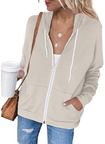 Image of Jhsnjnr Ladies Hoodies with Zip Lightweight Long Sleeve Hooded Jacket Casual Comfort Sweatshirt Coat Gym Hoodie