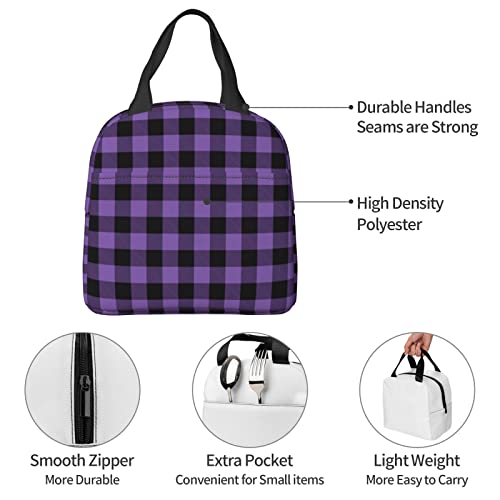 Ayvcxui Purple Buffalo Plaid Check Lunch Tote Reusable Lunch Bag Insulated Lunch Box For Students Work Outdoor Travel Picnicthermal Portable Bento Box Handbags Tote thumb #5