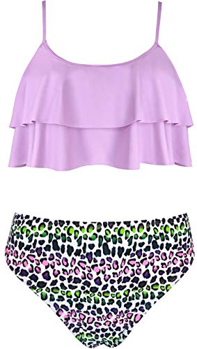Image of SHEKINI Girls Floral Print Bathing Suits Ruffle Flounce Two Piece Swimsuits