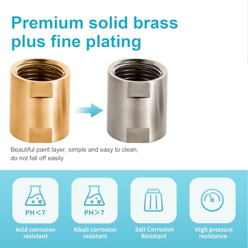 OFFO Shower Pipe Fitting, Brass Converter Adapter, G1/2 x G1/2 in Female Thread Shower Coupling for Shower Arm Home Bathroom Plumbing, Brushed Nickel