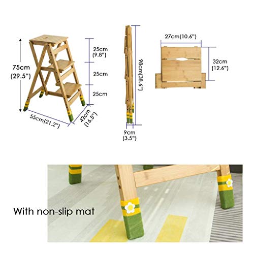 Soporte de planta de escalera de tijera con taburete de madera plegable 4