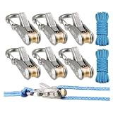 6er Pack Seilspanner mit Messingrolle, Edelstahl Rollenspanner mit Verriegelungsschnalle, Verstellbares Seilspannwerkzeug Schnurspanner für Camping Bootfahren Sonnensegel Outdoor