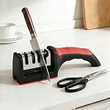 Knife Sharpener, Handheld 4-Stage Kitchen Knife Sharpener, Multifunctional Tungsten Steel Sharpening Tool for Knives and Scissors, Quick Sharpening神器, Home Use, Black and Red