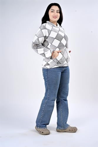 Image of Women's Faux Fur Winter Hoodie with Diamond Print | Soft, Stylish & Warm Sweatshirt