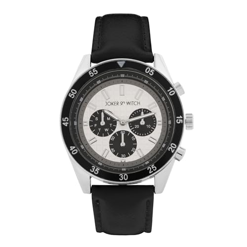 Image of Joker & Witch Cobalt 44mm Silver Dial Black PU Leather Strap for Men