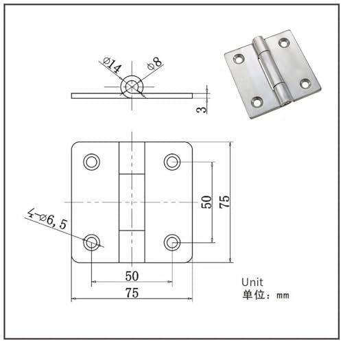 Charnière de porte d'armoire en acier inoxydable 304 robuste 1pc