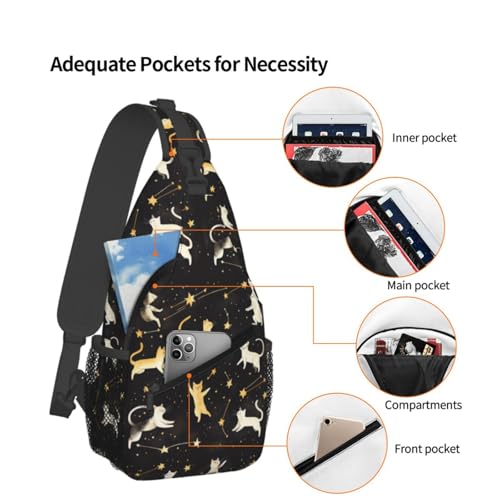 Image of Crossbody Bag Cats Chasing Stars Sling Bag Backpack Chest Bags Shoulder Bag for Women Men