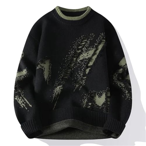 Men's Knit Pullover Patchwork O-Neck Sweater Casual Loose Streetwear Warm Winter Knitted Sweater4