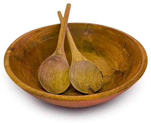 Fairwood Way Wooden Salad Bowl Set With Serving Utensils - Rustic Mango Wood Bowl With Servers - 11.5 Inch Natural Wood Bowl And Servers #TOP19