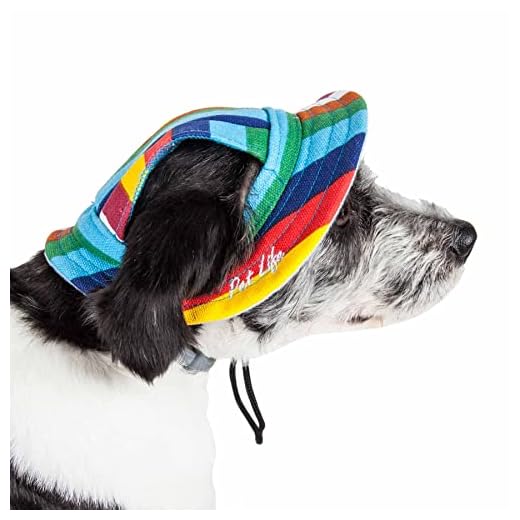 Pet Life ® Colorfur Rainbow Dog Hat with UV Coverage Protection - Brimmed Canopy Provides More Shade Than a Dog Banadana - Features Ear Holes and Adjustable Jaw-Strings - Great Worn with Dog Clothes