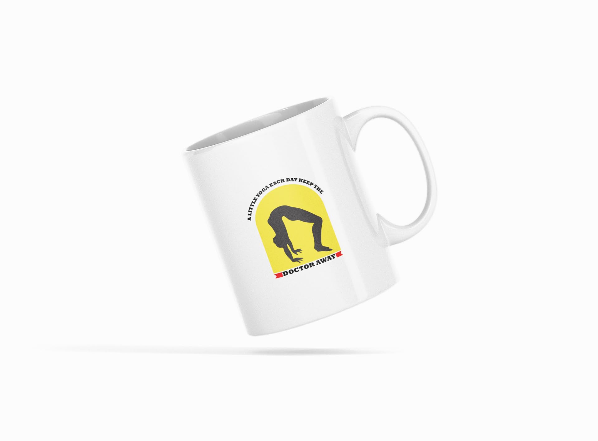 Yellow Orrange A Little Yoga Each Day Keeps The Doctor Away Printed Ceramic Coffee Mug 250 Ml 1