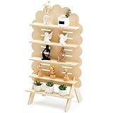 Blulu 5段木製ディスプレイシェルフスタンド 高さ31.5 x 16インチ 取り外し可能なディスプレイライザースタンド キャンドル装飾アイテム用に調節可能、丸みを帯びたエッジの軽量木製棚