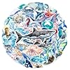 50 Pcs Watercolor Marine Life Stickers - Waterproof Vinyl Ocean Creature Decals (Dolphins/Whales/Turtles Styles) for Skateboard, Laptop & Luggage(Marine Bio-50) #3