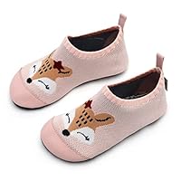 IceUnicorn Hausschuhe Kinder Atmungsaktive Pantoffeln Leicht Rutschfest Turnschläppchen Hüttenschuhe Jungen Mädchen Slippers für Kindergarten(Fuchs Rosa,22/23EU)