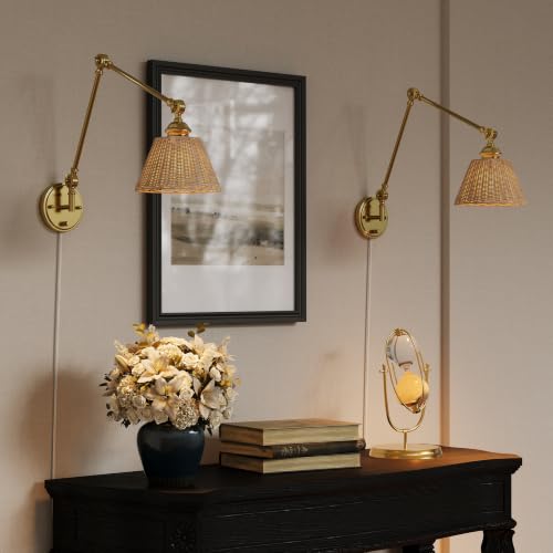 Image of Plug in Wall Sconce, Gold Adjustable Swing Arm Wall Lamp, 1 Pack