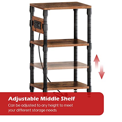 Superjare 3 Tier End Table With Charging Station & Adjustable Shelves, Side Table Nightstand With 2 Outlets & 2 Usb Ports, For Bedroom, Living Room, Rustic Brown, Set Of 2 #TOP5