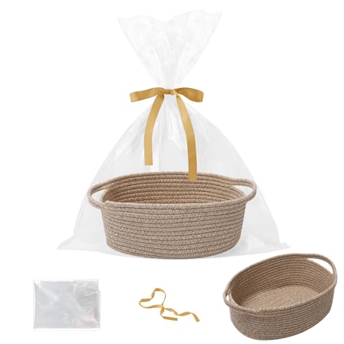 Image of Woven Rope Basket,Baby Gift Basket with Bag & Ribbon, Mixed Brown