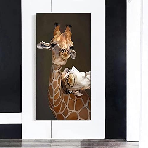 Peinture girafe pour salon déco nature grand tableau animaux sur toile KEBIA