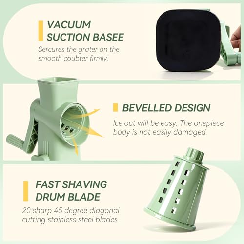Image of Rotary Ice Shaver Manual - Stainless Steel Blade, Quick Labor-Saving Handle, Safe Stable Suction Base, Home Using Snow Cone Maker Machine for All Ice Cubes