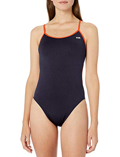 TYR Durafast Elite Trinityfit One-Piece Swimsuit for Women - Athletic Training and Competition Swimwear Designed for Long-Lasting Durability - Chlorine-Proof - Navy/Org, 32