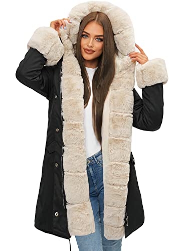 OZONEE Damen Winterjacke Jacke Winter Farbvarianten Warm Bomberjacke Steppjacke Wintermantel Kunstfell Daunenjacke Leichte Outdoor Puffer Jacket Gepolstert JS/M763/392 SCHWARZ...
