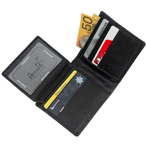 Men's Bifold Black Genuine Leather Wallet with 9 Card Slots 1 ID Window 2 Bill compartments, BLACK, Bi-Fold Genuine Leather Wallet3