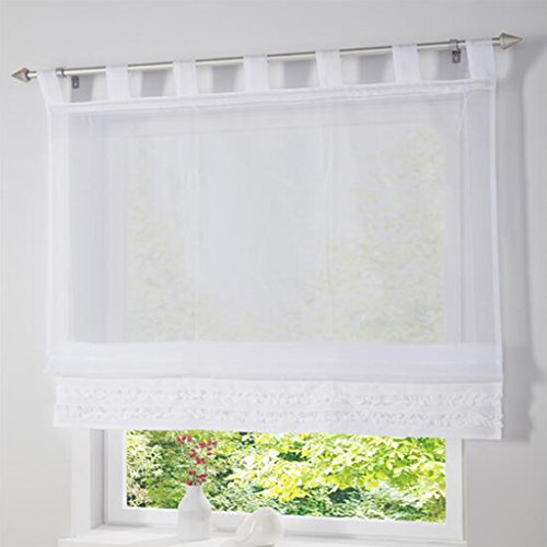 SIMPVALE Store Romain Interieur Rideaux à Pattes Voilage Raffrollo Voile Rideau de Cuisine Salon Fenêtre Chambre Salle de Bain (Largeur 45cm / Hauteur 165cm,...