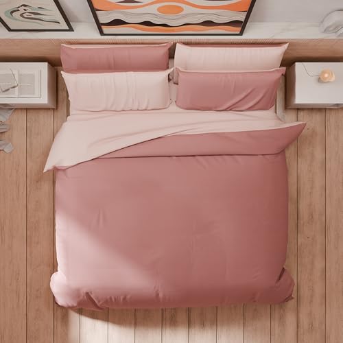 Petti Artigiani Italiani - Set Copripiumino Matrimoniale 250X200 Cm (2 Federe 50X80 Cm Incluse), Parure Copripiumino Morbida Microfibra Tinta Unita Cipria Chiaro - Cipria Scuro - 2