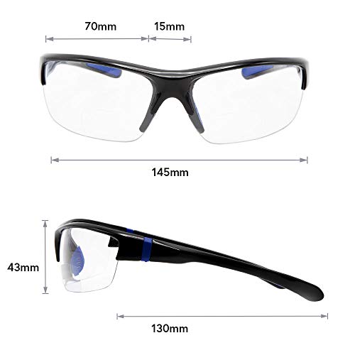 Vitenzi Bifocal Safety Glasses With Readers Wrap Around Sport Magnifying Safety Reading Protective Goggles Rome In Black 2.25 #TOP4