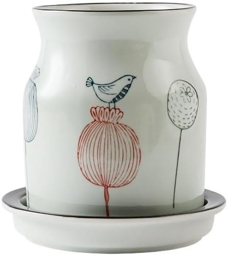 kitchen utensil holder Ceramic Utensil Holder for Kitchen Counter, Vintage Hand Painted Utensil Organizer with Drip Tray, Household Cutery Drain Utensil Crock Caddy Cooking Utensil Holder(D,L)