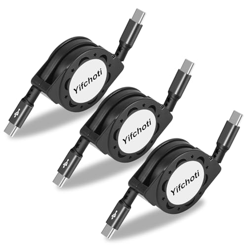 3 Pack PD 60W Retractable Charging Cable and Data Transfer, Type C to C Charger Port Adapter,Fast QC3.0 Charge Cord for iPhone 17/16 /15Plus/ Pro Max, MacBook Pro, Pro Air, Android and Tablets