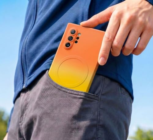 Image of amazon basics Gradient Mag-Safe Case for Samsung Galaxy Note 10 Plus | Soft Silicone Shockproof Cover with Camera Protection | Slim Lightweight Design | Smooth Touch & Durable - Orange & Yellow