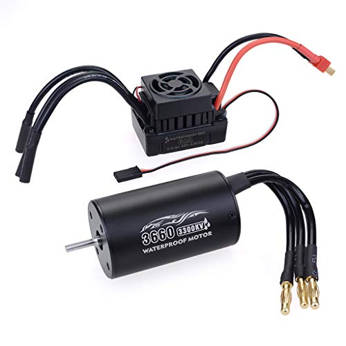 DollaTek 3660 étanche 4 pôles 3.175mm moteur de voiture RC sans balais non détecté + 60A ESC pour modèles de véhicules 1/8/10-3300KV