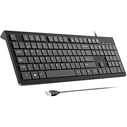 Teclado USB, Teclado QWERTY Español, Teclado Ordenador con Cable,Tamaño Estándar,Soportes Plegables,Resistente a Salpicaduras, Letras Antidesgaste para Windows, Mac, Laptop