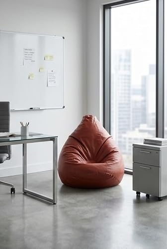 Image of 7 India Leatherette Bean Bag Without Beans| Comfortable Sofa Chair for Living Room, Bedroom & Office | Durable Double Stitch Bean Bag Seat only Cover Color Tan Size XL