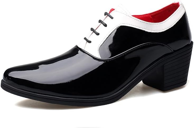 Santimon Men's Contrast Patent Leather Cuban Heel Oxfords Shoes for Wedding Dress Lace-up Shoes - Image 3