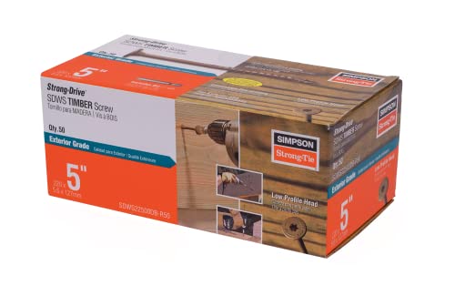 Simpson Strong-Tie SDWS22500DB-R50 Strong-Drive SDWS Timber Screws (Exterior Grade), 0.220 Inch x 5 Inch, Double-Barrier Coated, Washer Head, Sawtooth Point, Tan (Pack of 50)