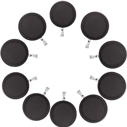 20pcs Wooden Round Pendant Trays Glass Dome Tiles Cabochon Set Bezel Pendant Trays Blanks with Glass Dome Tiles Cabochons for Pendants Making Crafting DIY Jewelry Making (Black, 25mm/1inch)