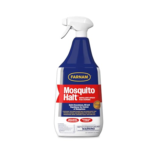 Farnam Mosquito Halt Repellent Spray for Horses, Quick Knockdown Against Mosquitoes, Flies and More, 32 fl oz