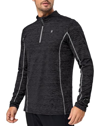 Little Donkey Andy Men's Long Sleeve Athletic Shirts 1/4 Pullover Zip Moisture Wicking UPF 50+ Outdoor Quick Dry Workout Shirts (Black Heather XL)