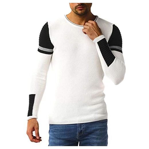 Leif Nelson Stickad tröja för män tröja med rund krage fin stickad tröja herrtröja för vinter rund hals smal passform långärmad crew neck LN1980, Ecru grå, L