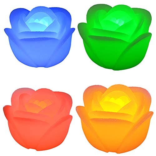 Image of KITOSUN Flameless Floating LED Candles Lights - 3inch Battery Operated Water Activated Flicker LED Tealights for Wedding Centerpieces Vase Pool Decor Natural Wax,150+Hrs (24Pcs Roses, Multi-Colored)