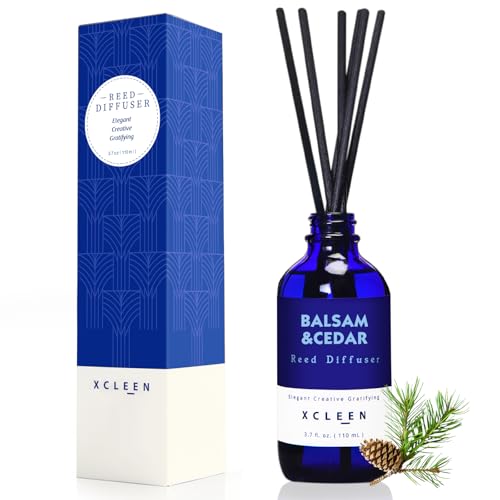 Xcleen Reed Diffusers for Home Balsam & Cedar Diffuser with Sticks 3.7 Oz Scented Fragrance Oil Diffuser for Bedroom Bathroom Decor