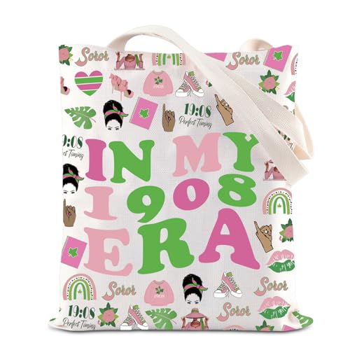 KUIYAI 1908 Sorority Tote Bag Sorority Sisterhood Gift Black Greek Sorority Gift Pink Green Sorority Gift In My 1908 Era Bag