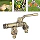 Außen Doppelwasserhahn Set, Doppel Wasserhahn Garten 3/4 Zoll, Outdoor Garten Wasserhahn mit 25mm Doppelauslass wandmontiert frostsicher antiker Messing Wasser Splitter für Gartenschlauch