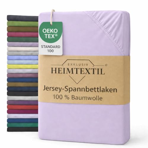 EXKLUSIV HEIMTEXTIL Marke Jersey Spannbettlaken 180-200 x 200 cm 100% Baumwolle Öko - Tex Zertifiziert, Markenqualität, Matratzenhöhe bis 25 cm, Flieder