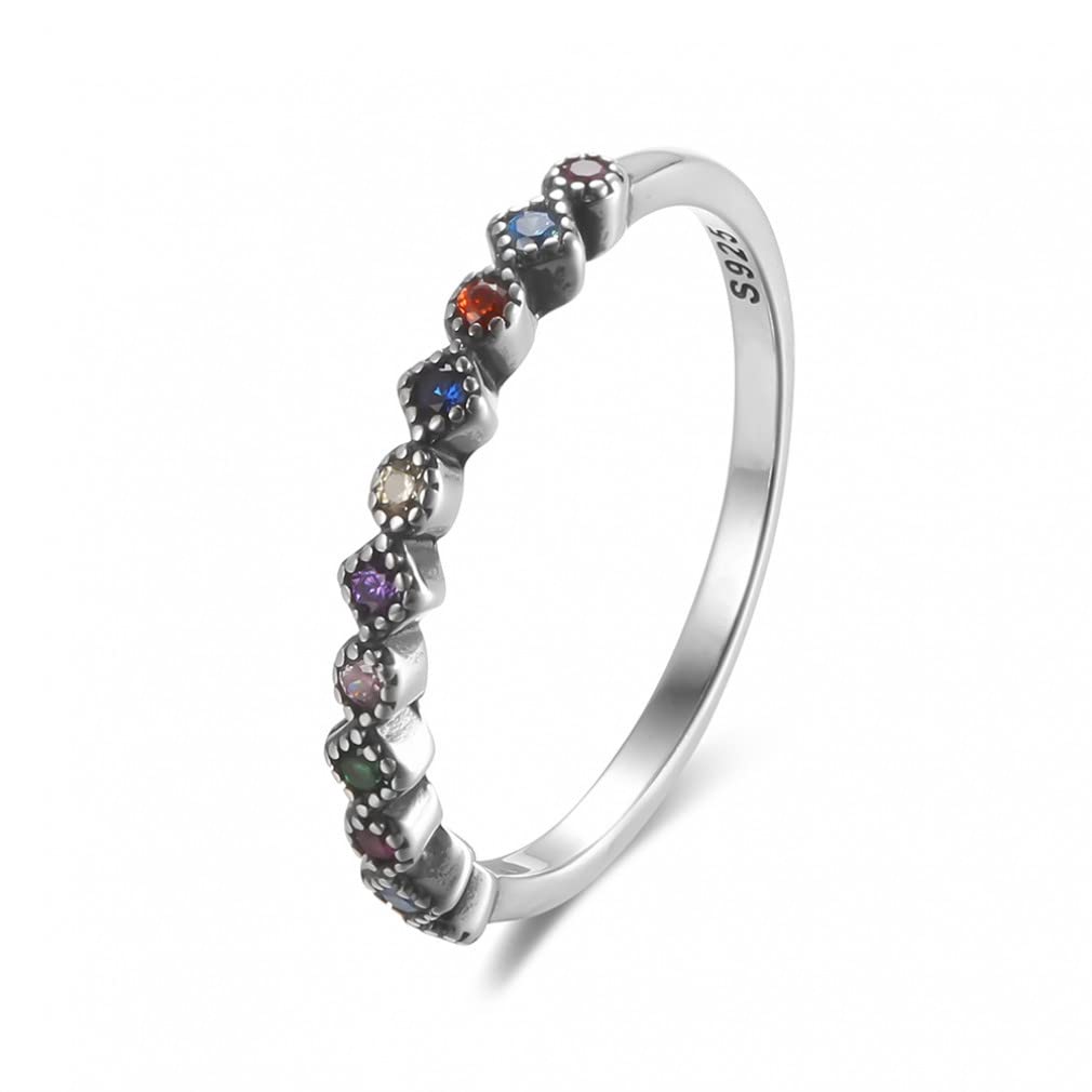 Anelli Femminili impilabili in Argento Sterling 925 Anello da Dito con zirconi Colorati per Donna